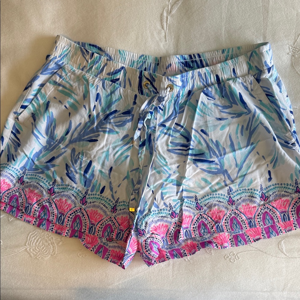 Lilly Pulitzer Light Blue Floral Print Women's Drawstring Shorts